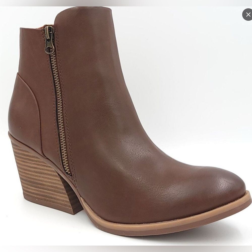 Korks Women Block Heel Western Ankle Booties Hattie Size US 7.5 M Brown